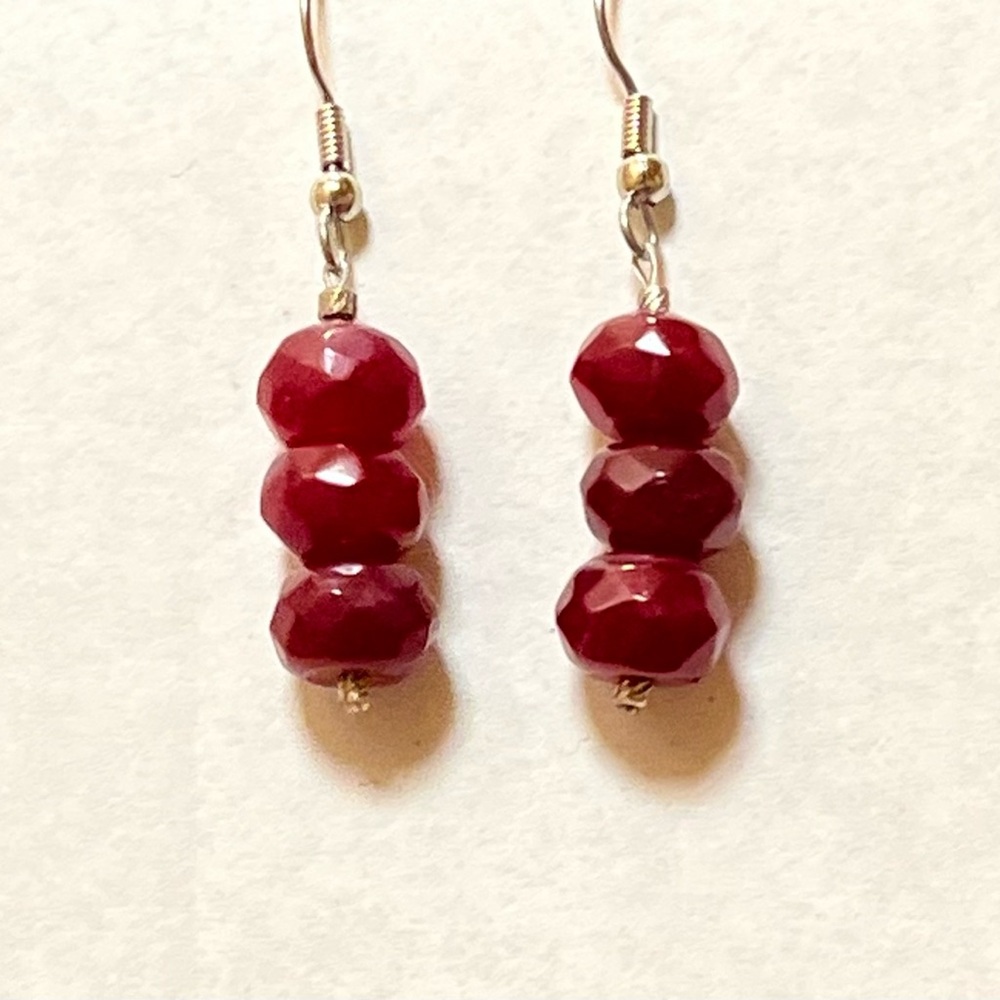 Boho Triple Garnet Dangle Earrings - Picture 4 of 4